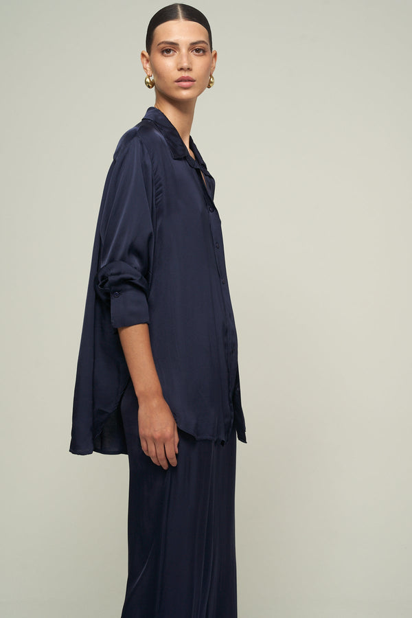 SATIN SHIRT IN NAVY