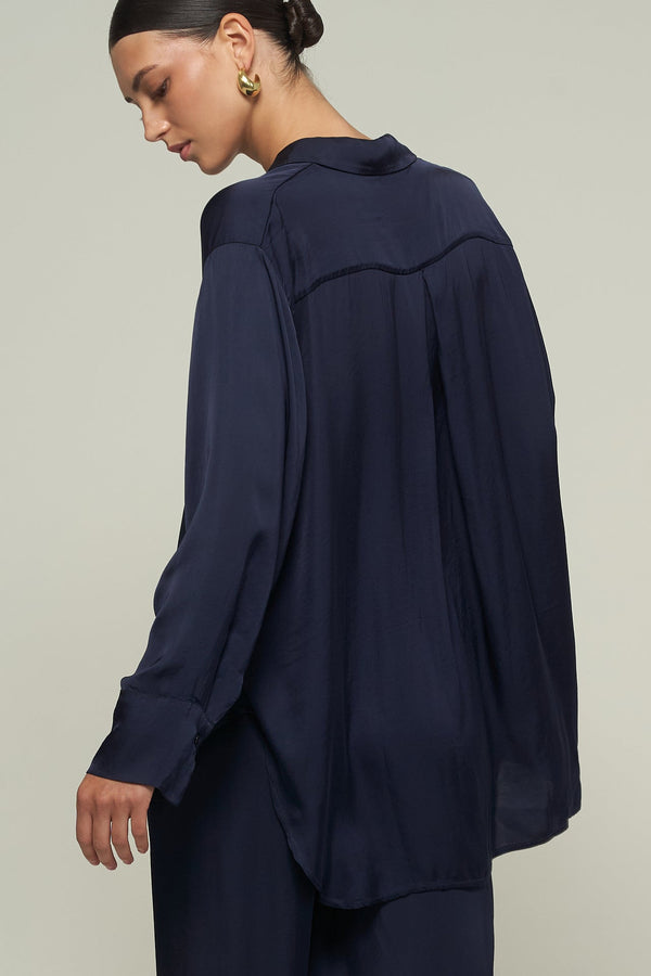 SATIN SHIRT IN NAVY