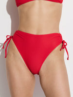 GOTTEX SIMPLY WAFFLE TEXTURED HIGH WAIST BIKINI BOTTOM WITH STRIBNG TIES IN RED