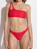 GOTTEX SIMPLY WAFFLE TEXTURED ONE SHOULDER  BIKINI TOP IN RED