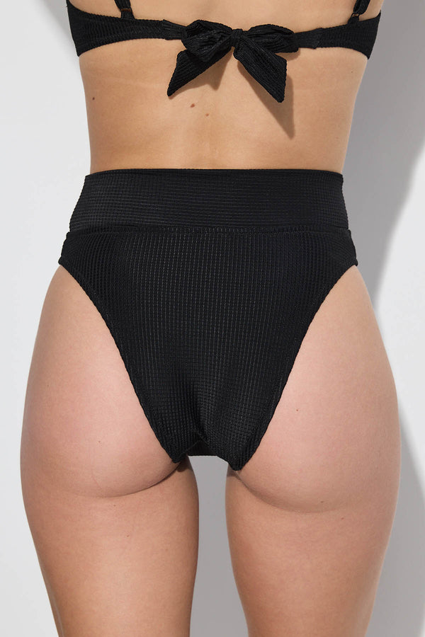 GOTTEX SIMPLY WAFFLE TEXTURED HIGH WAIST BIKINI BOTTOM IN BLACK