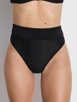 GOTTEX SIMPLY WAFFLE TEXTURED HIGH WAIST BIKINI BOTTOM IN BLACK
