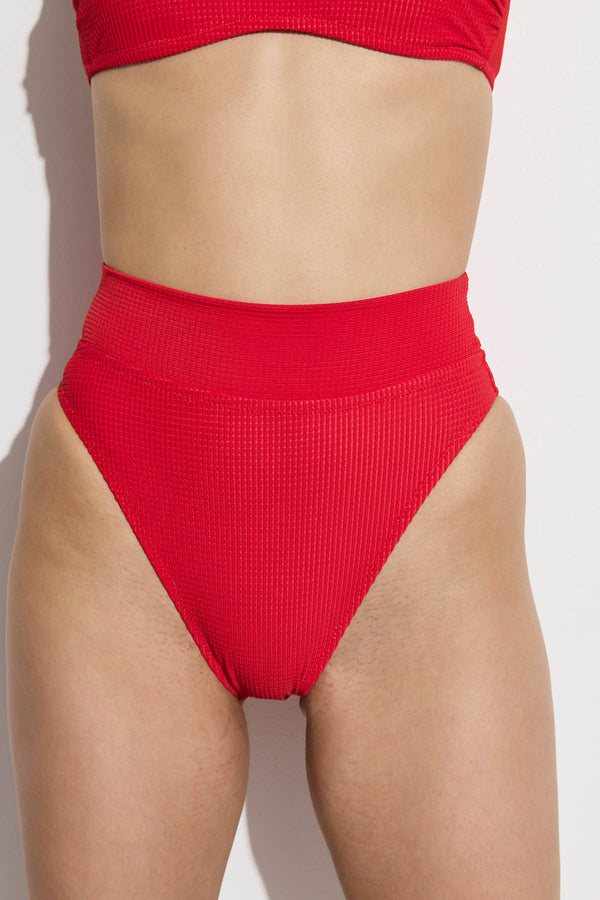 GOTTEX SIMPLY WAFFLE TEXTURED HIGH WAIST BIKINI BOTTOM IN RED