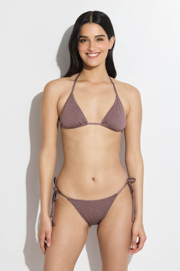 GOTTEX SIMPLY TRIANGLE LUREX WAFFLE BIKINI TOP IN BROWN