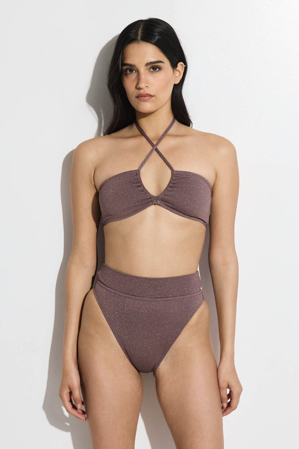 GOTTEX SIMPLY LUREX WAFFLE BIKINI TOP IN BROWN