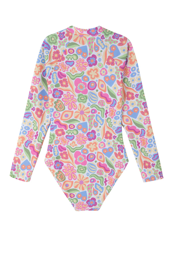 GIRLS LONG SLEEVE SWIMSUIT IN FLOWER PRINT