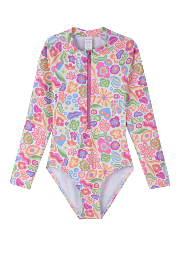 GIRLS LONG SLEEVE SWIMSUIT IN FLOWER PRINT