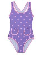 GIRLS SWIMSUIT WITH FRONT POCKETS IN PURPLE