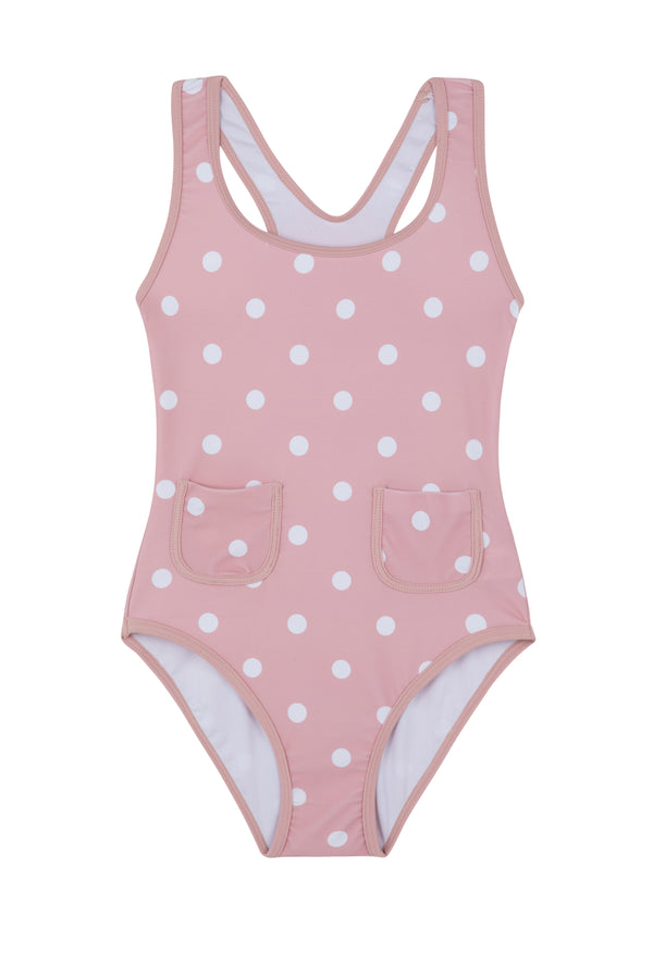 GIRLS SWIMSUIT WITH FRONT POCKETS IN PINK
