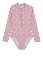 GIRLS DOTTED, LONG SLEEVE SWIMSUIT IN PINK
