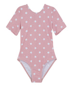 GIRLS DOTTED, SHORT SLEEVE SWIMSUIT IN PINK