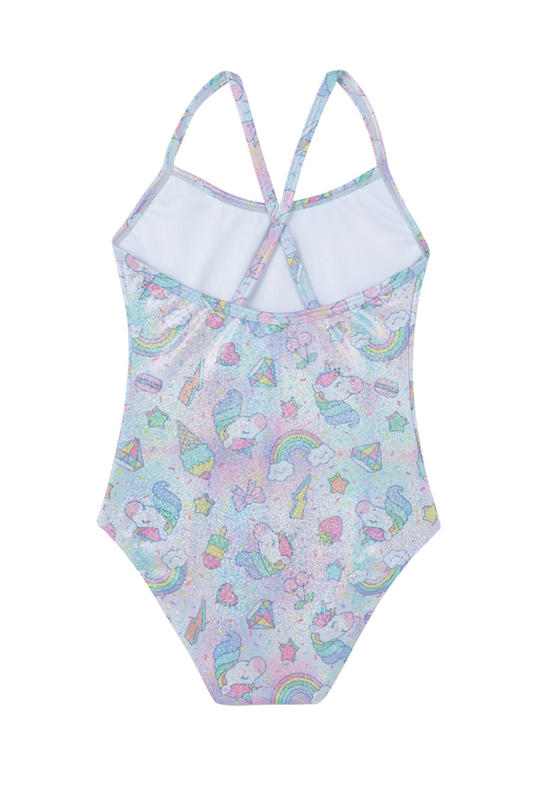 GIRLS SWIMSUIT IN SHINY UNICORN PRINT