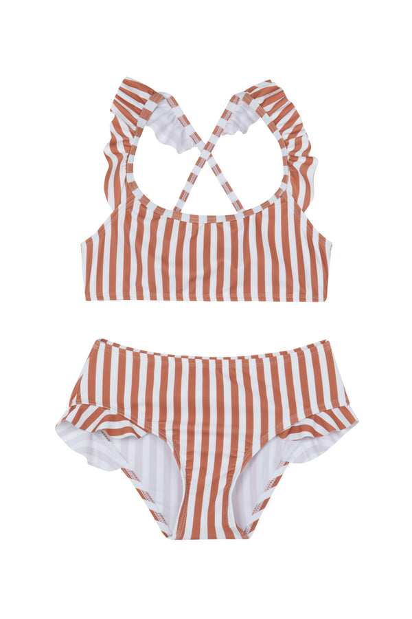 GIRLS BIKINI SET IN STRIPED TERRACOTTA
