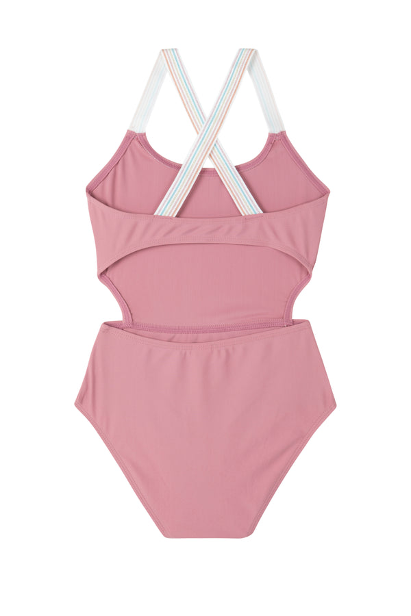 GIRLS SWIMSUIT WITH SIDE CUT OUT IN PINK