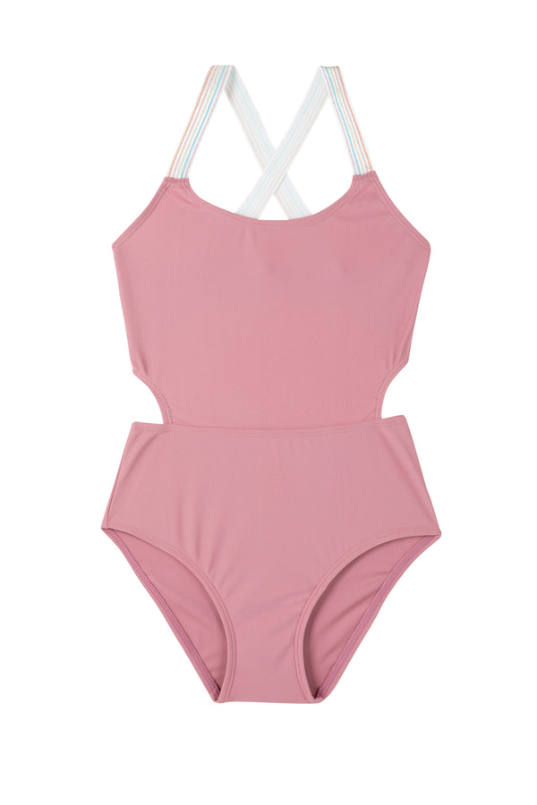 GIRLS SWIMSUIT WITH SIDE CUT OUT IN PINK