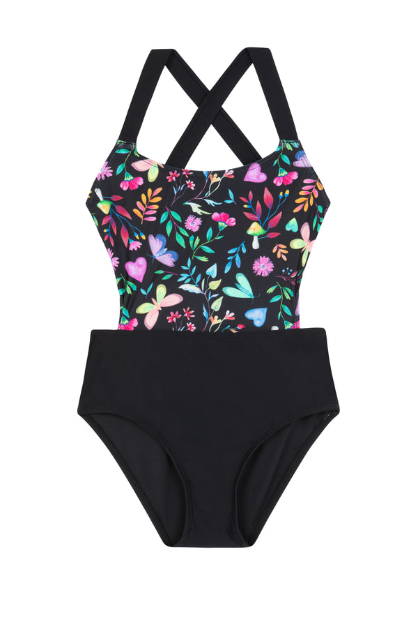 GIRLS MULTI-PRINT SWIMSUIT WITH WIDE STRAPS