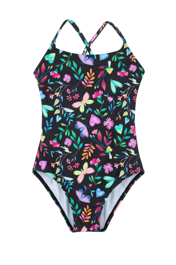 GIRLS MULTI-PRINT SWIMSUIT WITH THIN STRAPS