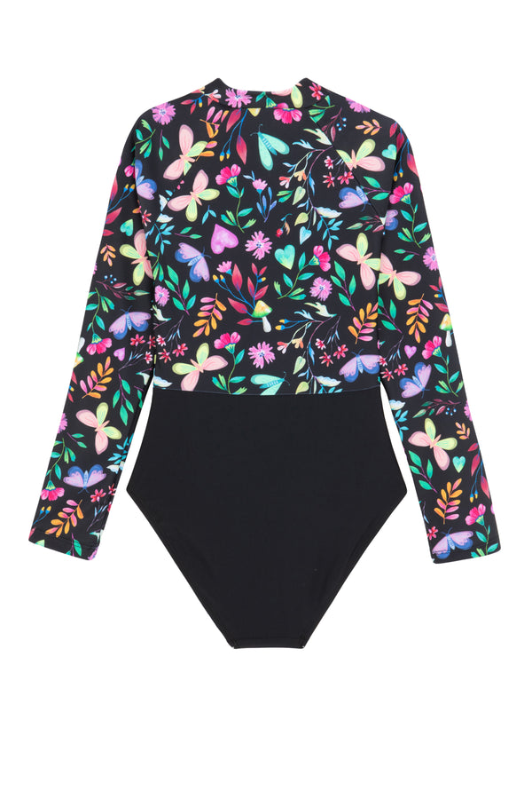 GIRLS MULTI-PRINT LONG SLEEVE SWIMSUIT