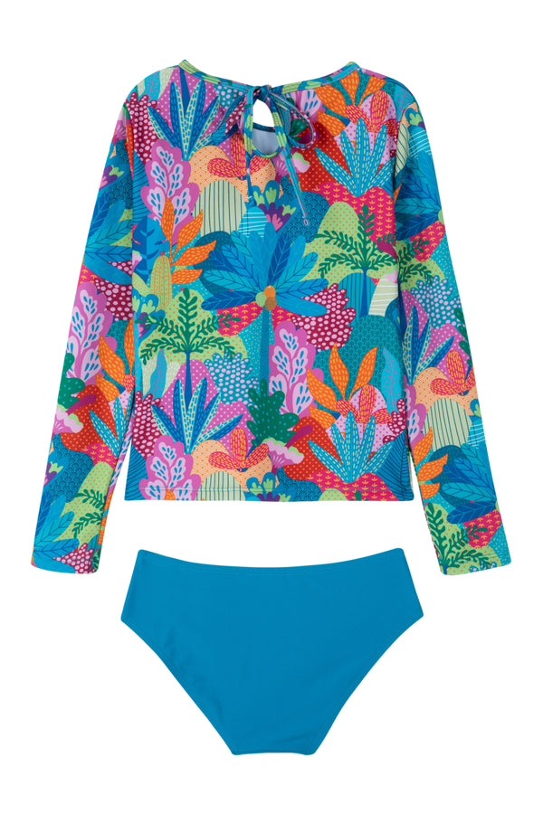 GIRLS LONG SLEEVE TROPICAL TANKINI SET