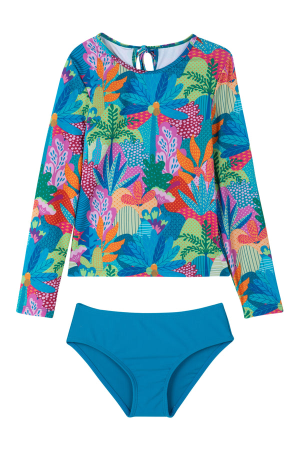 GIRLS LONG SLEEVE TROPICAL TANKINI SET