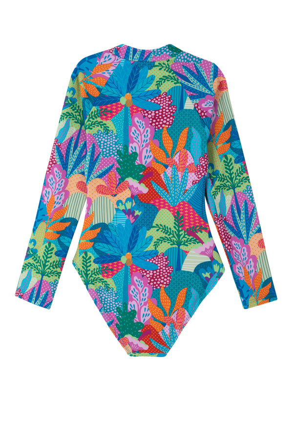 GIRLS LONG SLEEVE TROPICAL SWIMSUIT