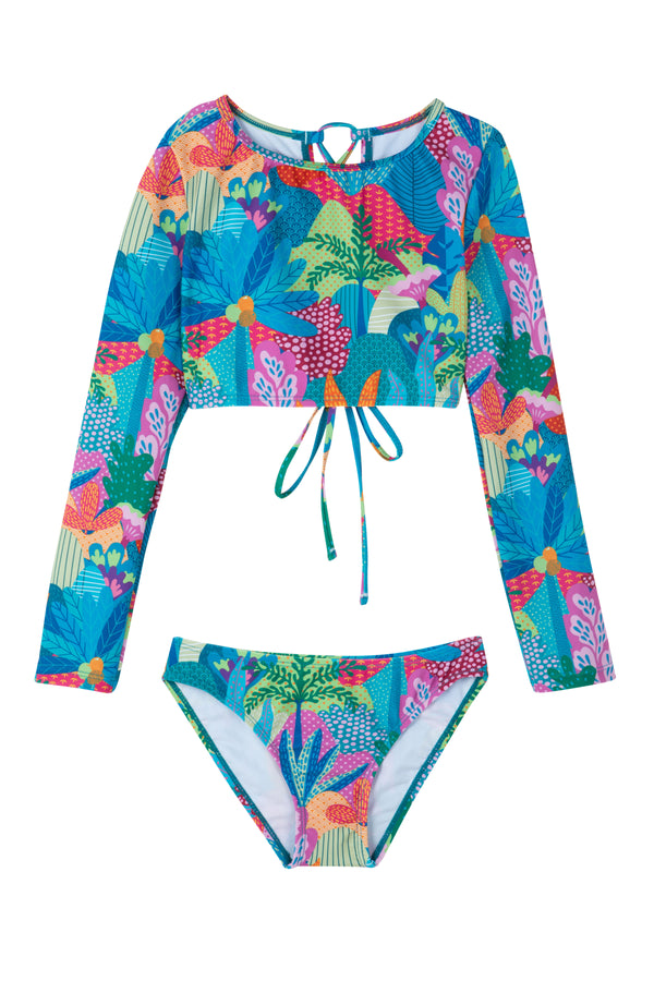 GIRLS LONG SLEEVE TROPICAL BIKINI SET
