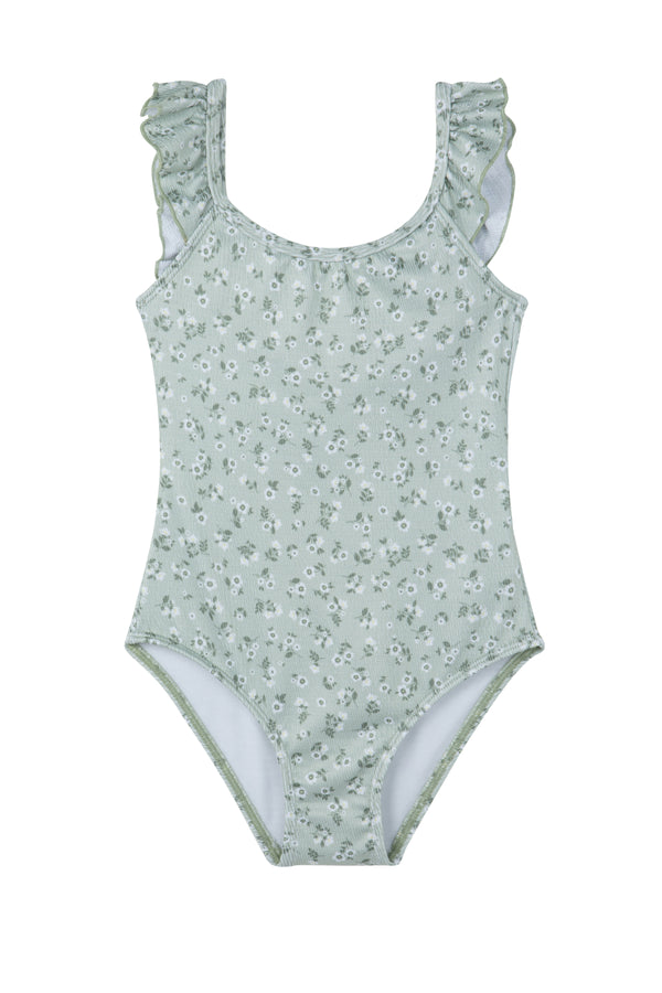 GIRLS RUFFLED SWIMSUIT IN GREEN