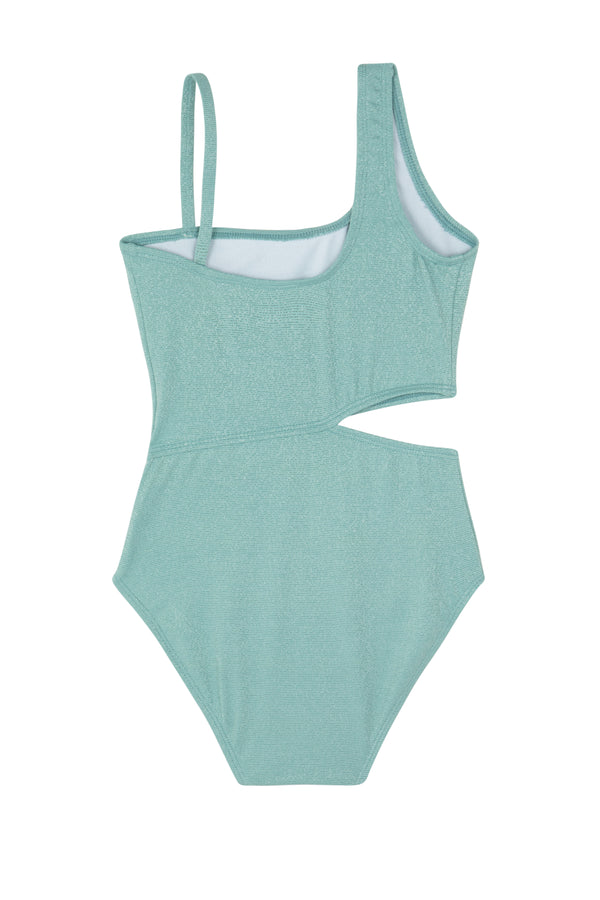 GIRLS ONE SHOULDER SWIMSUIT IN TURQUOISE