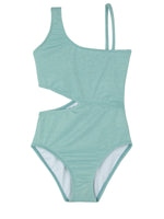 GIRLS ONE SHOULDER SWIMSUIT IN TURQUOISE