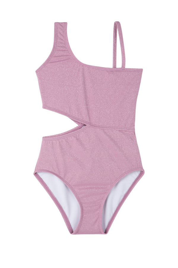 GIRLS ONE SHOULDER SWIMSUIT IN DUSTY LILAC