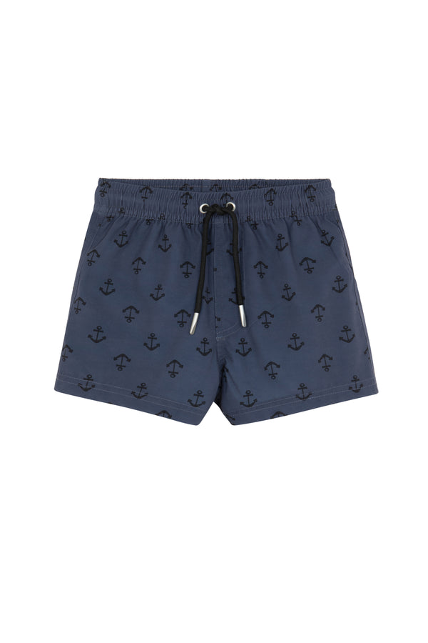 KIDS SWIM SHORTS IN NAVY WITH ANCHORS PRINT