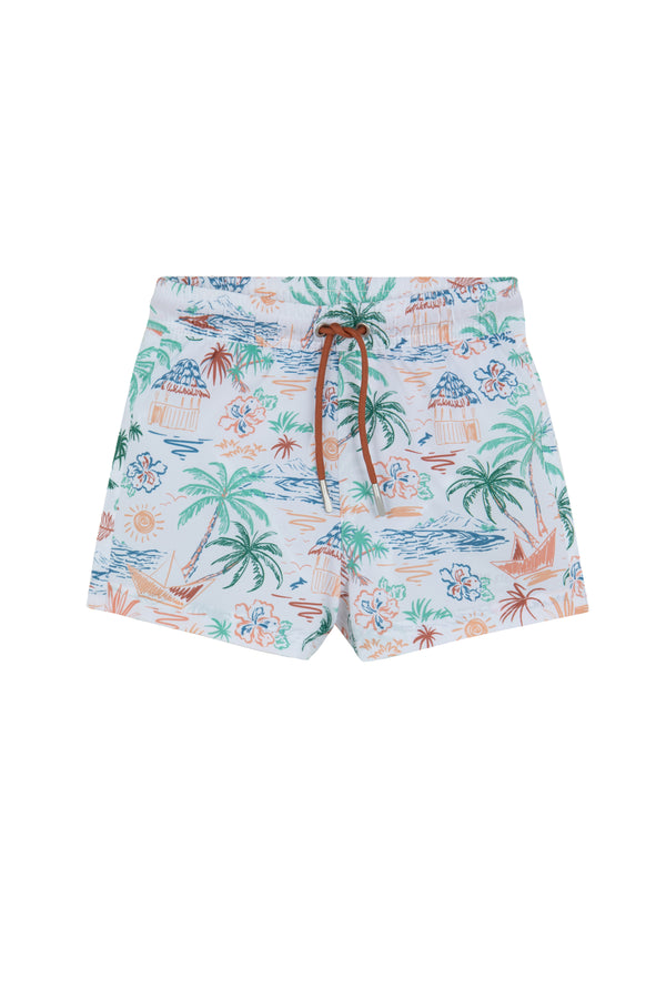 KIDS SWIM SHORTS IN TROPICAL WHITE