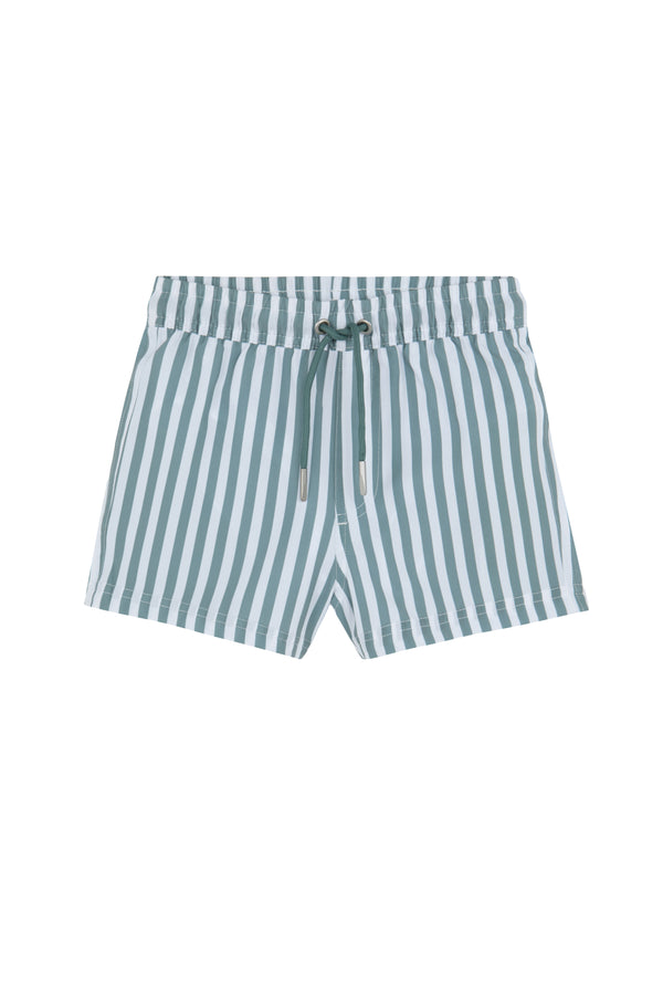 KIDS SWIM SHORTS IN GREEN STRIPES