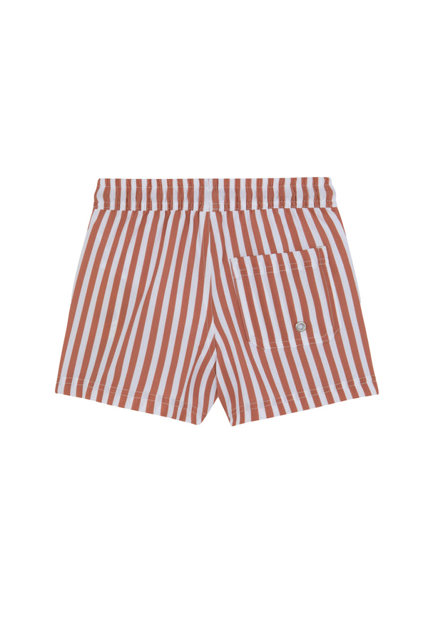 KIDS SWIM SHORTS IN STRIPED TERRACOTTA