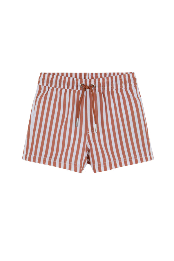KIDS SWIM SHORTS IN STRIPED TERRACOTTA
