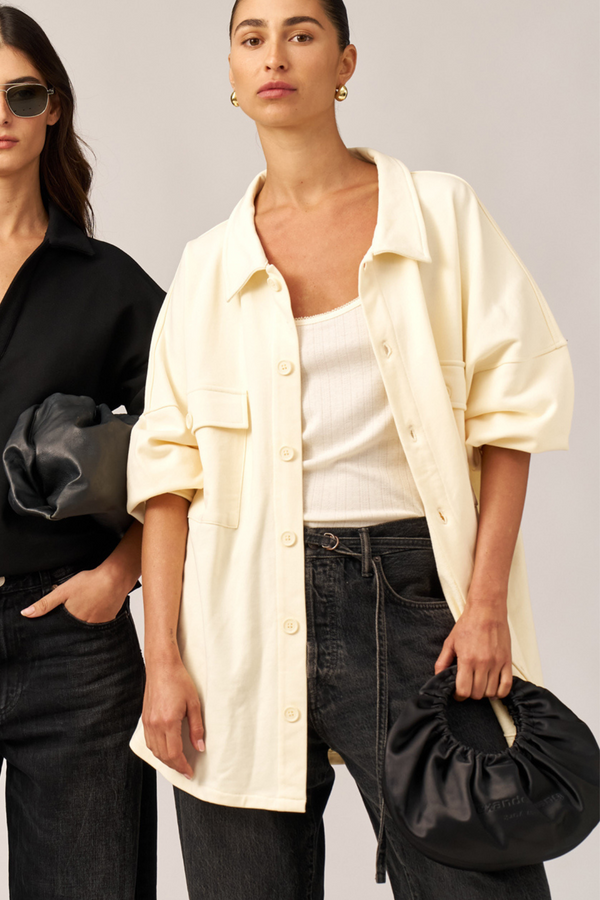 CREAM FRENCH TERRY OVERSIZED BUTTON-UP JACKET