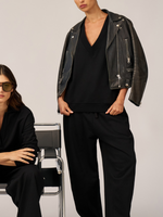 BLACK FRENCH TERRY V-NECK SHIRT