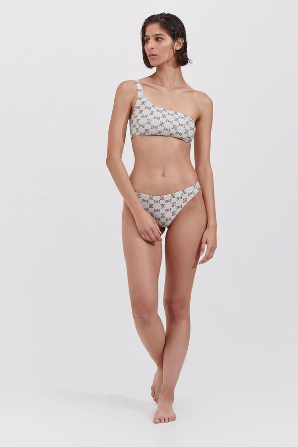 ONE SHOULDER BIKINI TOP IN STONE
