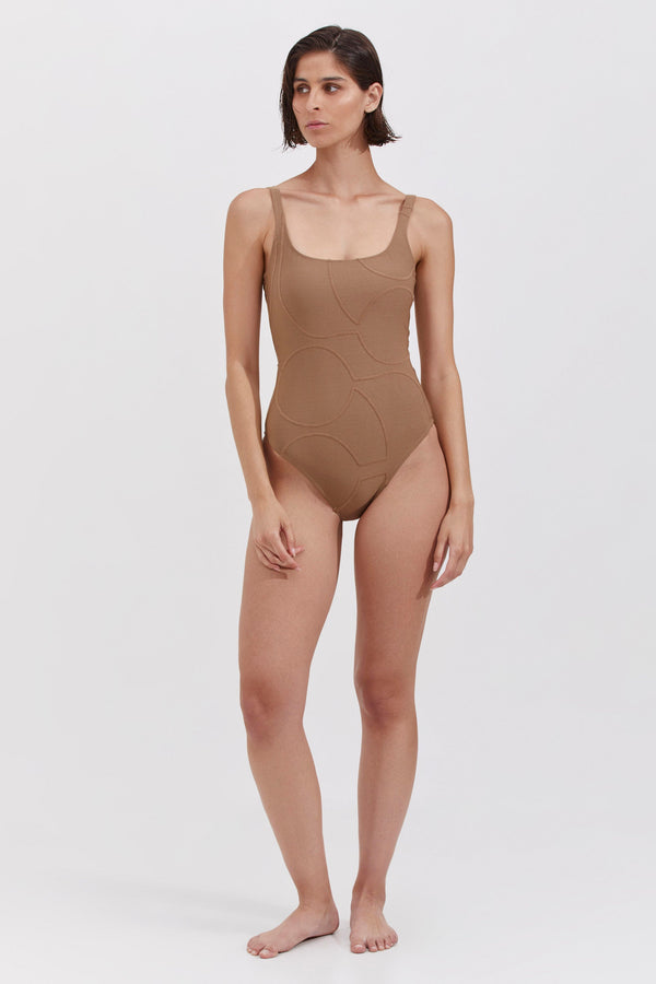 SQUARE NECK ONE PIECE IN CAMEL