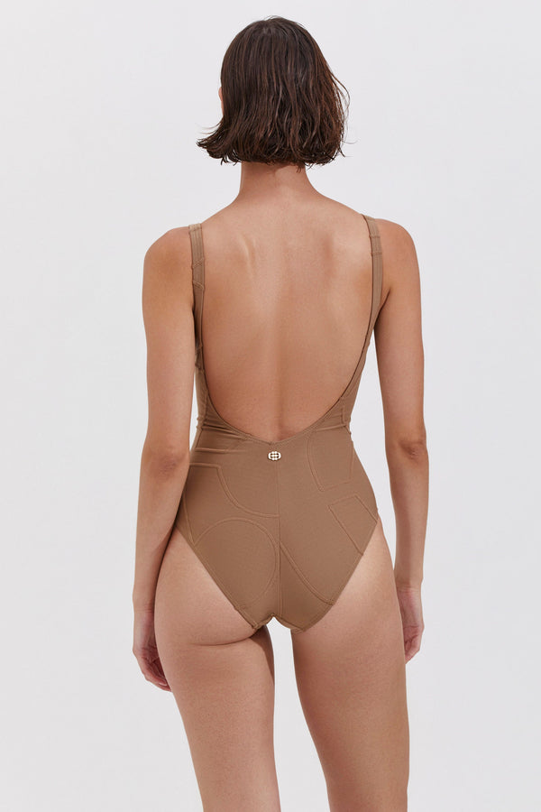 SQUARE NECK ONE PIECE IN CAMEL
