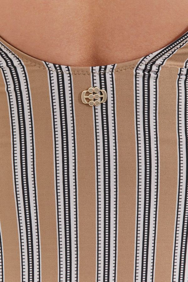 STRIPED ONE PIECE IN CAMEL