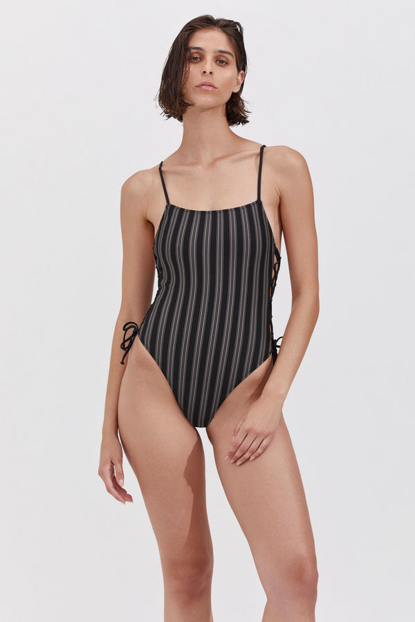 STRIPED SQUARE NECK ONE PIECE IN GREY