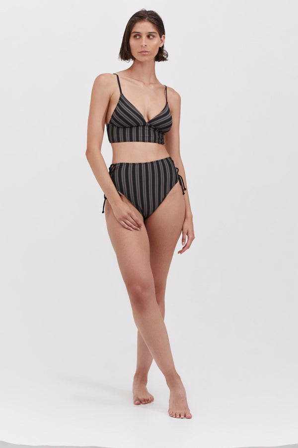 STRIPED HIGH RISE BIKINI BOTTOM IN GREY