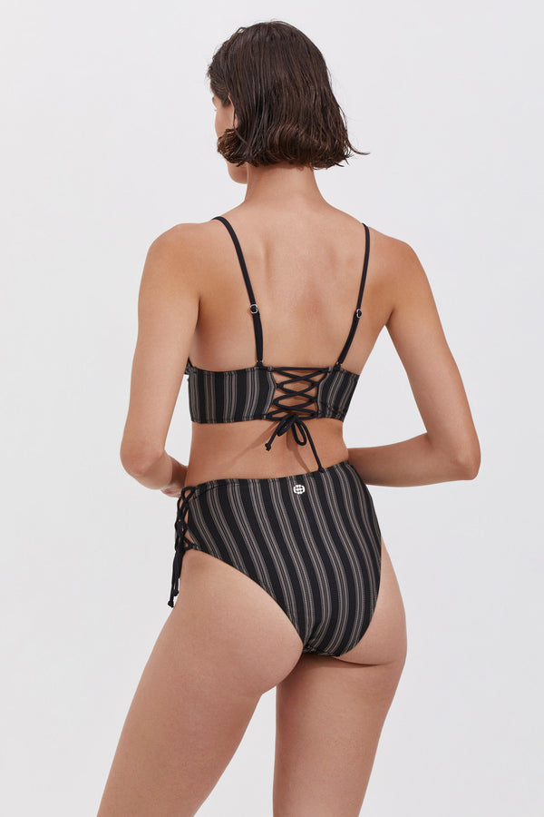 STRIPED HIGH RISE BIKINI BOTTOM IN GREY