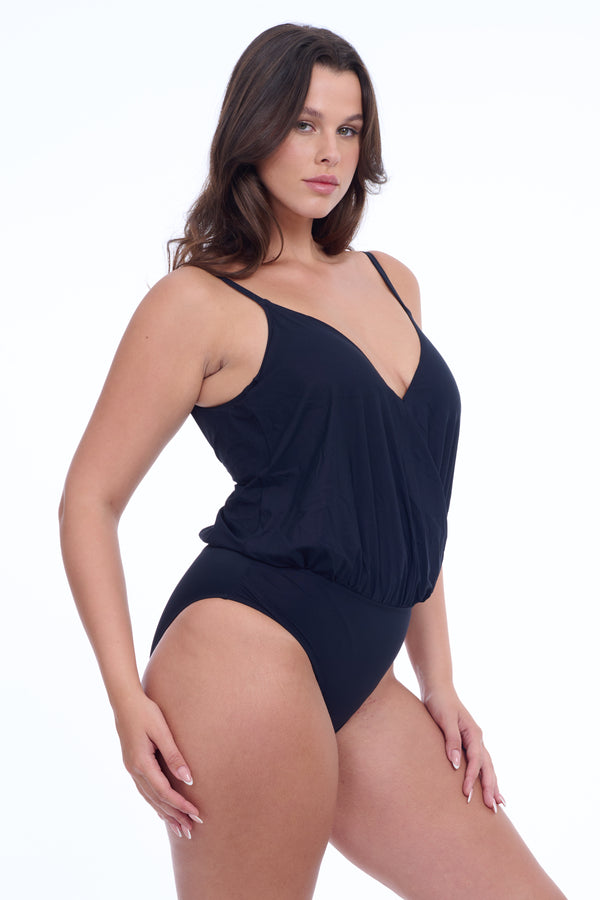 GOTTEX LATTICE BLOUSON ONE PIECE - BLACK