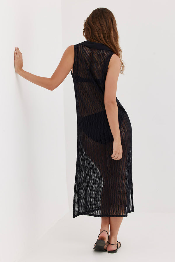 TURKIZ CROCHET BEACH DRESS - BLACK
