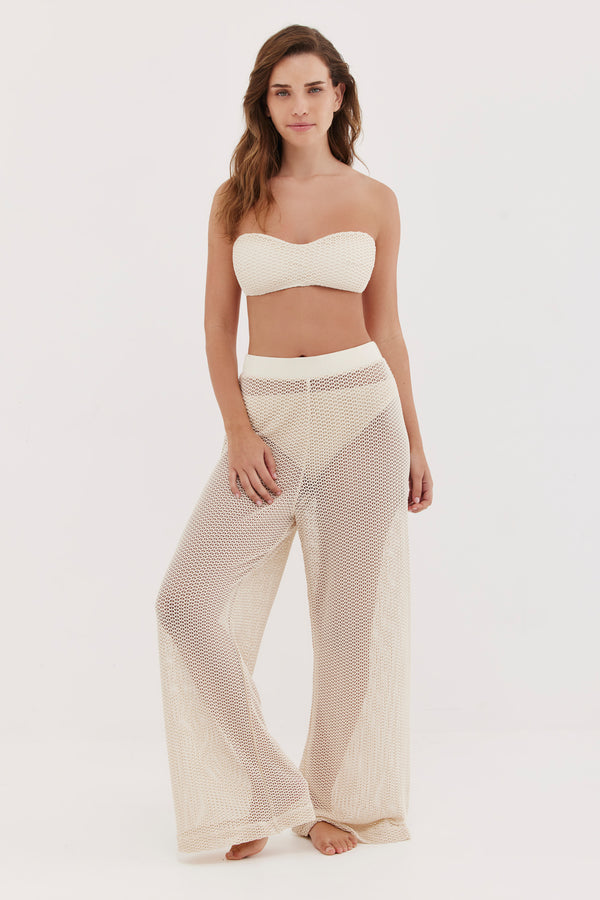 TURKIZ CROCHET BEACH PANTS - CREAM