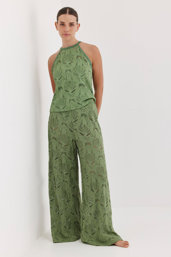 TURKIZ HIGH NECK TOP - GREEN LACE