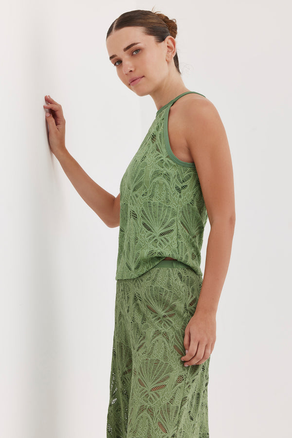 TURKIZ HIGH NECK TOP - GREEN LACE