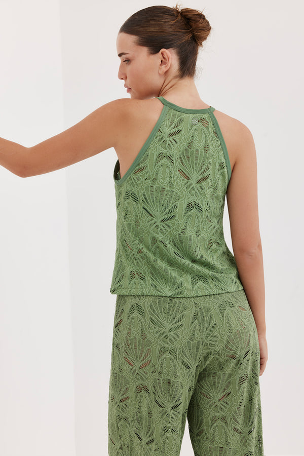 TURKIZ HIGH NECK TOP - GREEN LACE
